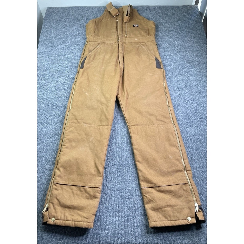 Dickies Bib Overalls Mens L Tall Brown Insulated Duck Canvas Work Coveralls